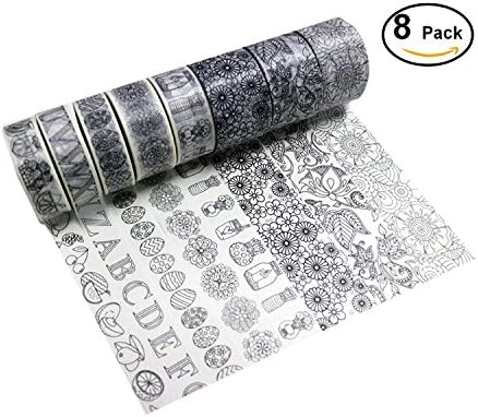 Drawing Washi Tape Set of 8 Rolls, Coloring Tape Decorate for DIY Crafts, Festival Gift Wrapping ,Office Party Supplies, Christmas, Lamp, Cards, Scrapbook