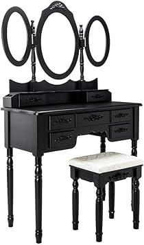 Amazon Com Vanity Set With Stool Dressing Table Tri Folding