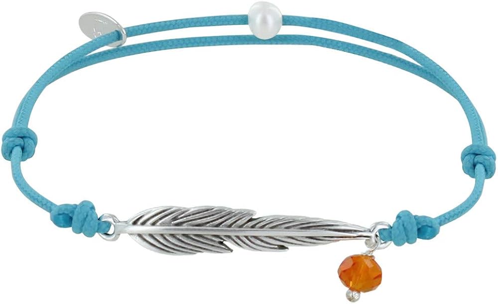 LES POULETTES BIJOUX - Bracelet Link Silver Brass Feather and Faceted Pearl - Turquoise