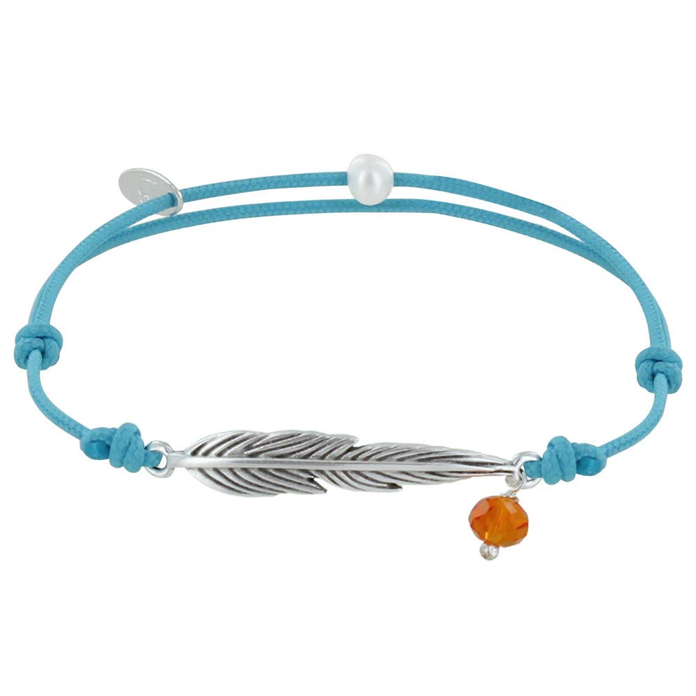 LES POULETTES BIJOUX - Bracelet Link Silver Brass Feather and Faceted Pearl - Turquoise