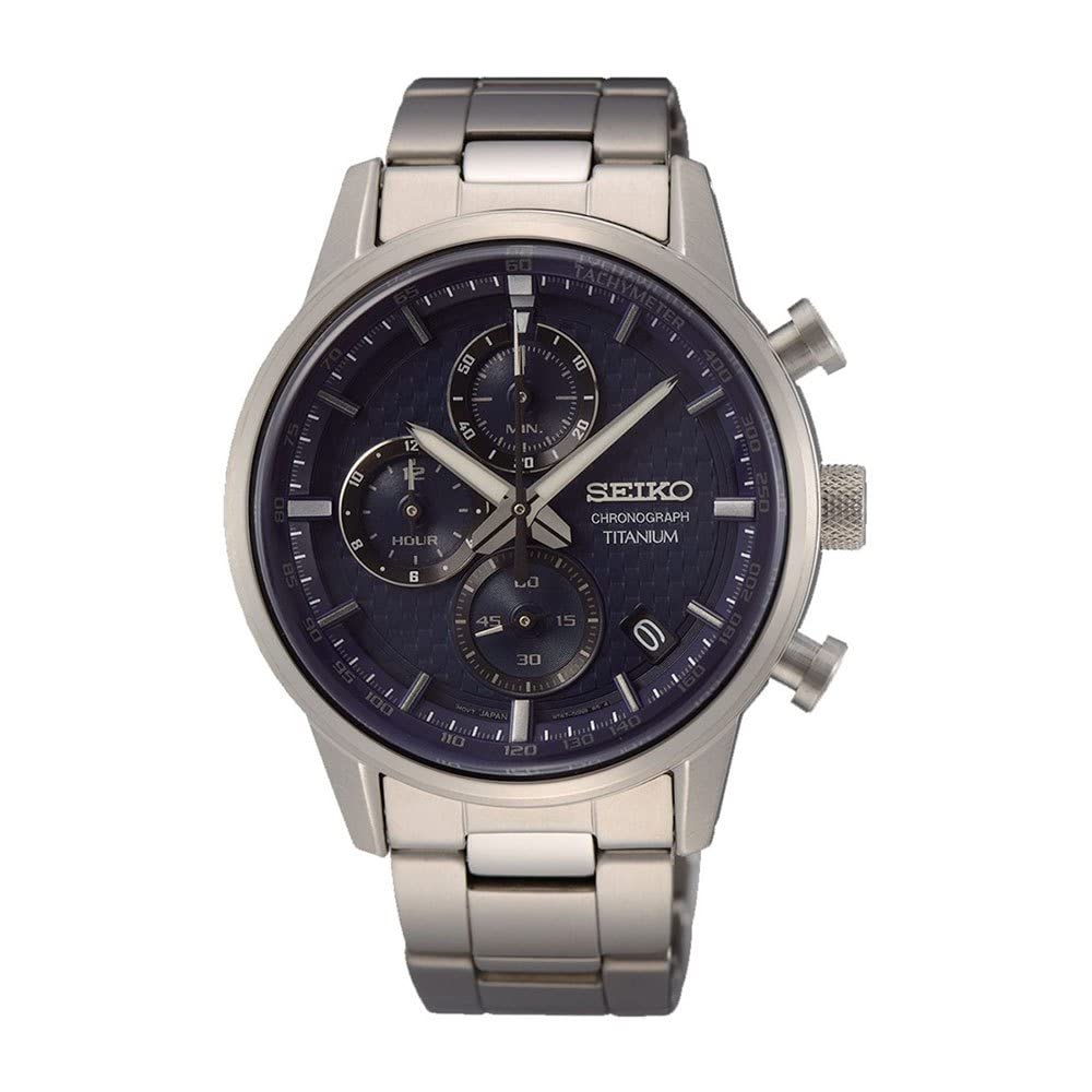 Seiko Men's Quartz Watch Titanium with Stainless Steel Strap, Blue, Chronograph