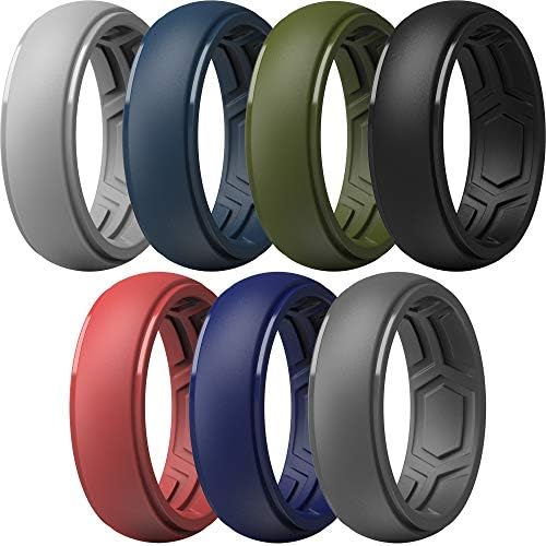 thumbnail image 2 of Inners For Men Silicone Rings ThunderFit - - ThunderFit Silicone Wedding Rings For Men Breathable Airflow Inner Grooves, Step Edge Sleek Design Rubber Engagement Bands 8mm Wide 2mm Thick, Variety Multipack 4-7 2 of 14