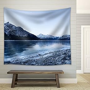 Frozen Lake by The Mountain in Winter - Fabric Wall Tapestry Home Decor - 51x60 inches
