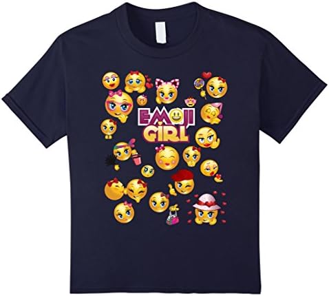 unisex-child Funny Emoji Girl Faces Shirt for Girls, Teens, Women 8 Navy