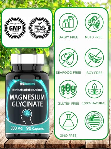 tnvitamins Magnesium Glycinate 300mg, 90 Capsules | High Absorption Chelated Magnesium for Sleep, Calm & Muscle Support* | Non-GMO, Gentle, Non-Laxative | TNVitamins