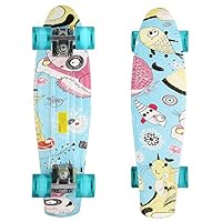 Ferty Mini Retro Style Cruiser Complete Skateboard Skateboards Skate Board for Boys and Girls (Cat and fish)