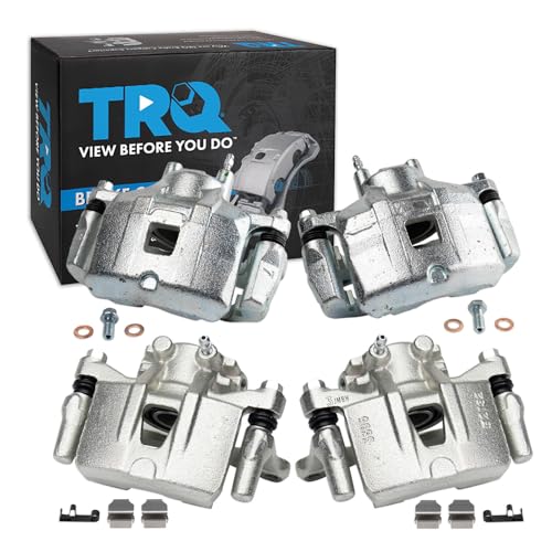 TRQ Front and Rear Brake Caliper Set Zinc Coated Brackets Compatible with 2007-…