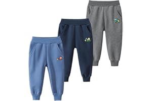 GFQLONG Toddler Boys 3 Pack Cotton Active Jogger Pants,Kids Cartoon Sweatpants Casual Lounging Bottoms