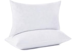 DOWNCOOL 100% Cotton Stuffer Throw Pillow Insert Set of 2, Rectangle Down and Feather Filled Decorative Bed Sofa Insert, 12x20 Inch, White