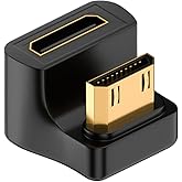 Duttek 8K U Shape Mini HDMI Adapter (48Gbps, 8K@60Hz) Up Angle Mini HDMI Male to Female Adapter, 180 Degree Mini HDMI Extende