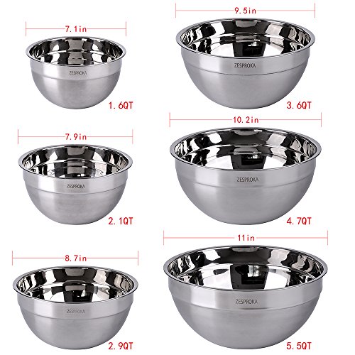 ZESPROKA Stainless Steel Mixing Bowls, Nesting Bowls, Matte and Mirror Finish, Set of 6