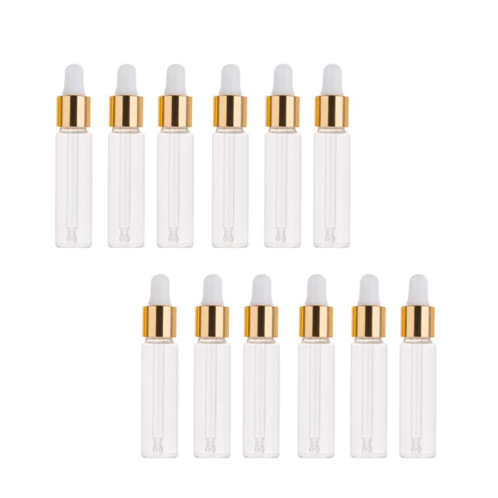 Healifty 50pcs Glass Bottles with Glass Eye Dropper Dispenser for Essential Oils Perfumes Lab Chemicals Cosmetics Bottles Golden 5ml
