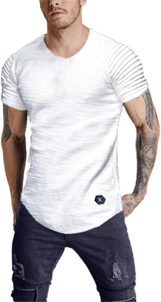 Fenxxxl Men's Casual Slim Fit Short Sleeve Running Workwear T-Shirts Solid Color Cotton Gym Tops for Boyfriends F194-151 White XL