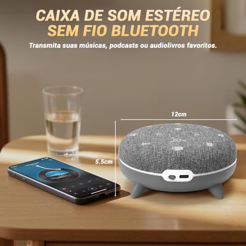 Aparelho Ruido Branco, Máquina de Ruído Branco, Máquina de Som Portátil com 7 Sons Calmantes, Temporizador de Som para Dormir e Luz Noturna