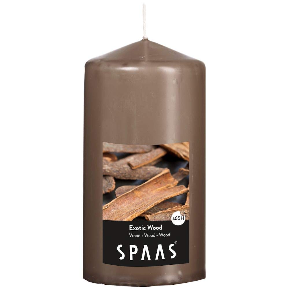 Spaas Scented Cylinder Pillar Candle 80/150 mm, 65 Hours, Exotic Wood