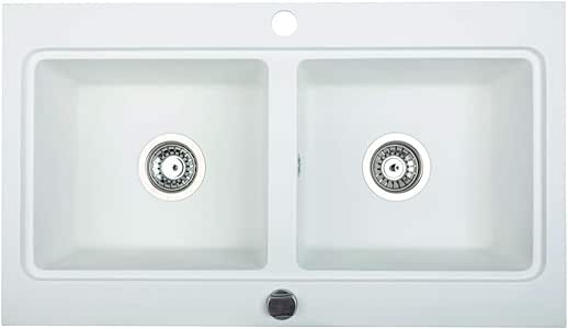 BRENOR Nubiru - Fregadero de cocina, Rectangular de Granito con Desagüe