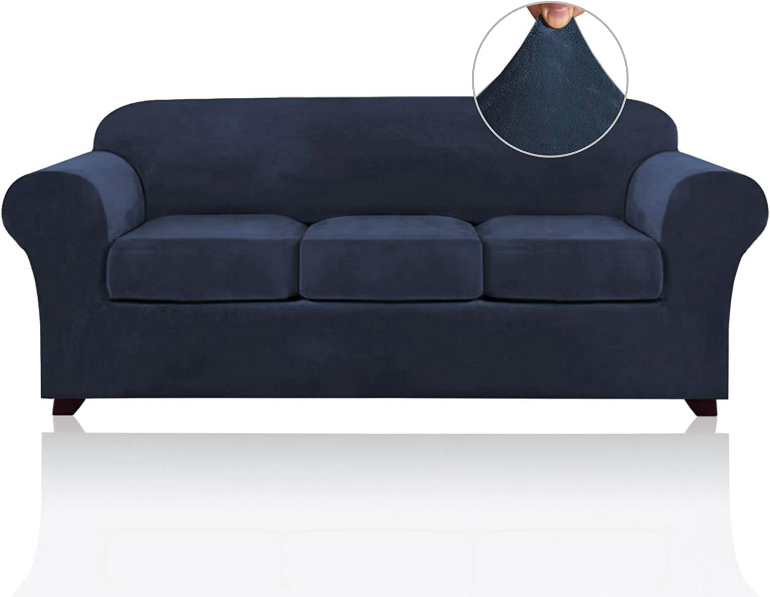 Slipcovers - 4 Pieces Sofa Covers Stretch Velvet Couch Covers for 3 Cushion Sofa Slipcovers Soft Sofa Slip Covers Furniture Covers with 3 Individual Seat Cushion Covers, Machine Washable (Large, Navy)