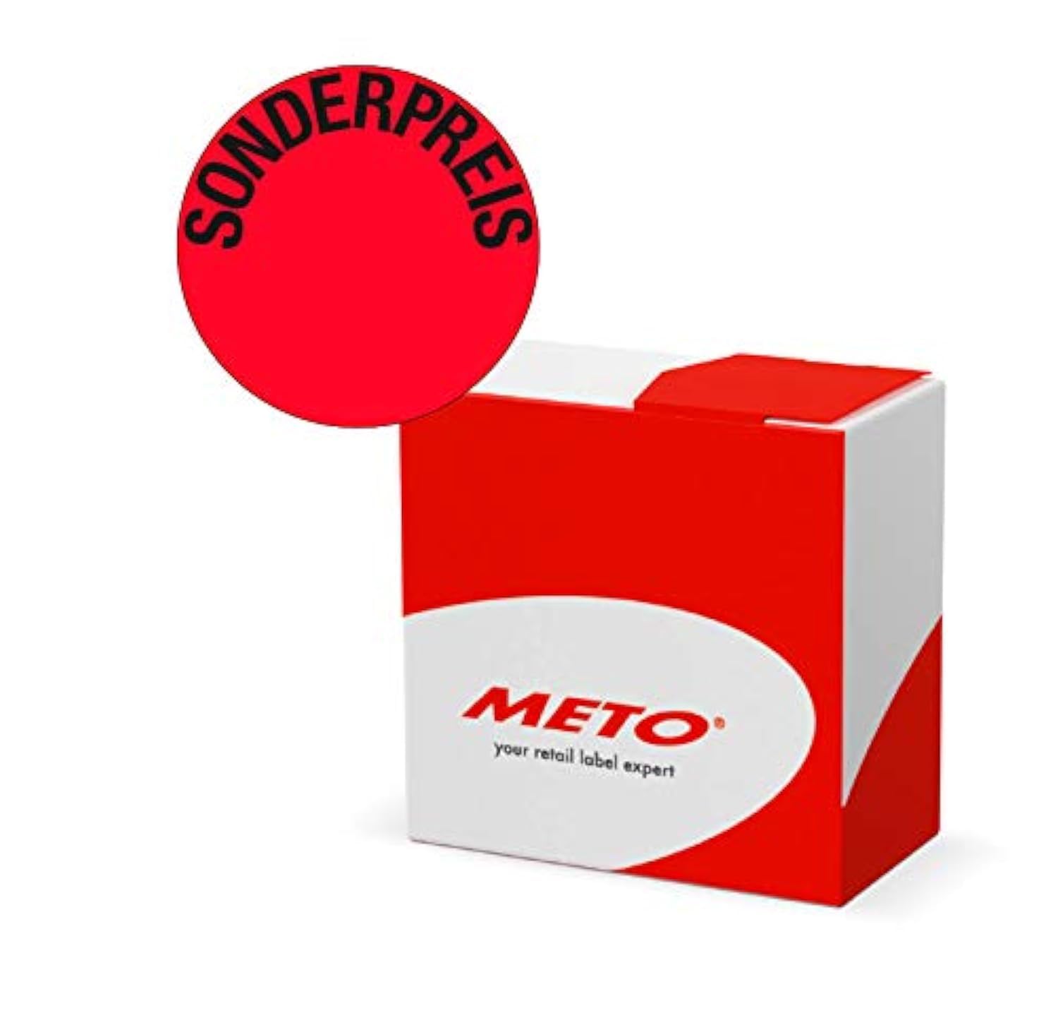 Meto Original 30001911 Special Price Labels in Practical Dispenser Box 50 mm Round Fluorescent Red Permanent 750 Labels on Roll