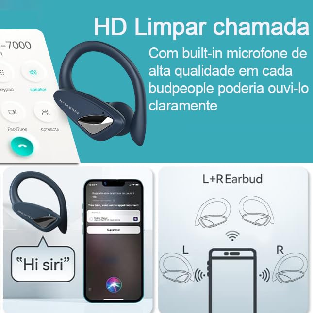 H'MASTON Fone de Ouvido Sem Fio Esportivo Fone BLuetooth 5.3 Tws Cancelamento de Ruído Com Microfone e Led Display Compatível com Sumsung (Retrô-RS-53 UP, Preto)