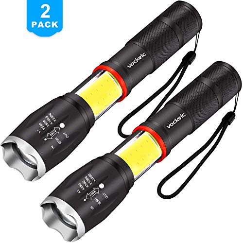 Vockvic LED COB Flashlight 2 pack, Cree High 1000 Lumens Super Bright Tactical Flashlight, Portable Waterproof Zoomable Work Light with 6 Light Modes and Magnetic Base for Camping Outdoor Emergency