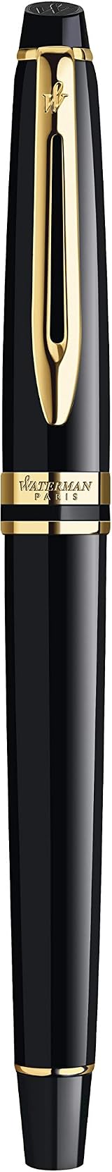 Waterman Expert Fountain Pen Gloss Black 23k Gold Trim Fine Nib Gift Box view 5