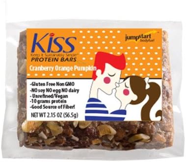 Jumpstart Bodyfuel KISS Gluten Free Fresh Vegan Protein Bars, Cranberry Pumpkin Orange 2.15 oz. (12 Pack)