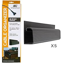 J Channel Desk Cable Organizer by SimpleCord – 5 Black Raceway Channels - Cord Cover Management Kit for Desks, Offices, and Kitchens