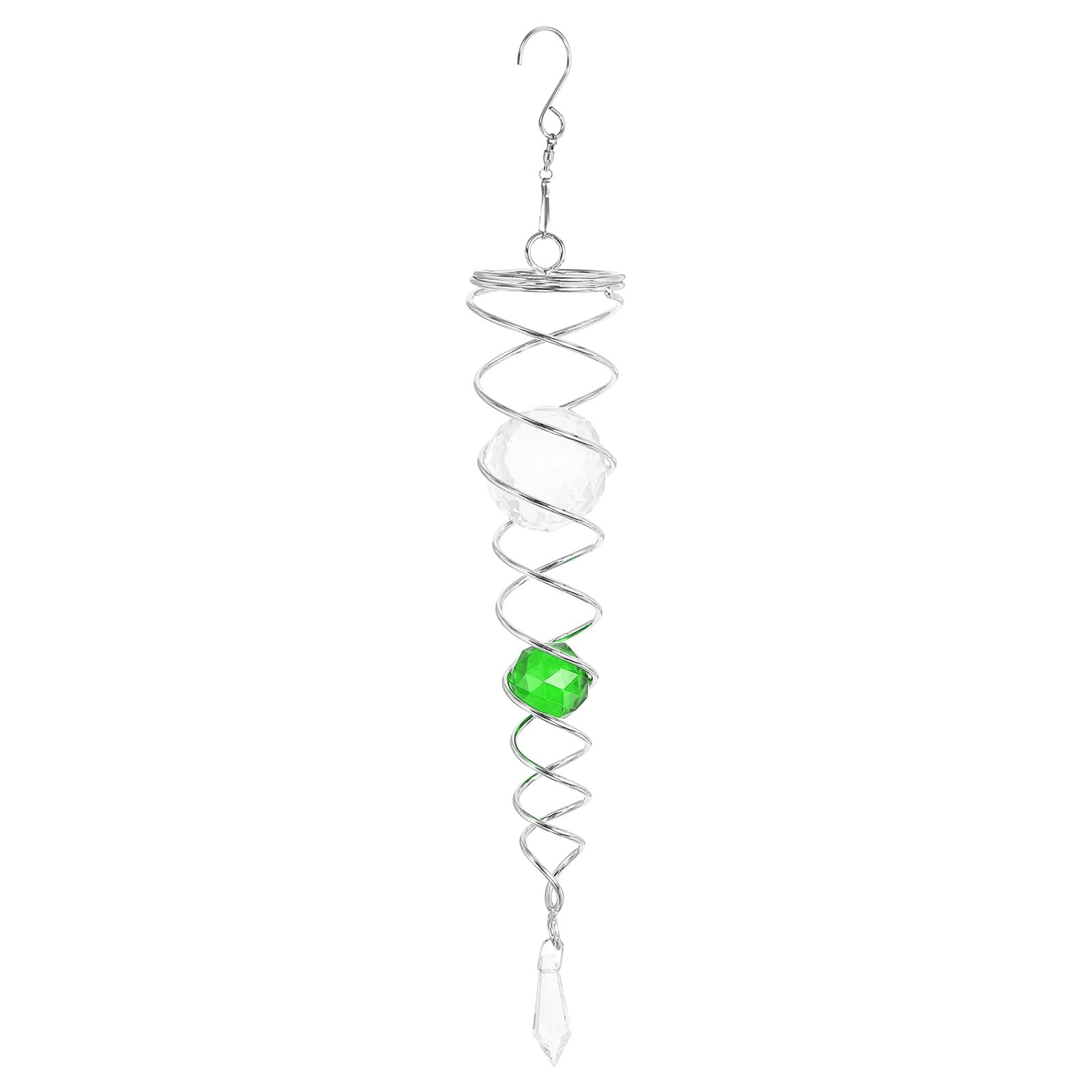 PATIKIL 13 Inch Gazing Ball Spiral Tail, Stainless Steel Wind Spinners Stabilizer with 2 Glass Balls Prism and Hanging Swivel Hook for Indoor Outdoor Garden Decoration, Green