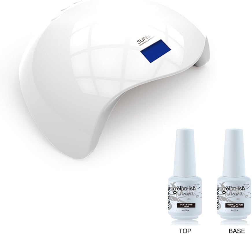 Doffx Professional SUN5 48W LED Gel Lamp Fast Cure Fingernail & Toenail Gel Dryer Auto Sensor Machine LCD Display with 4 Timer [Low Heat Mode] Nail Lamp Light,Free Top Base Coat