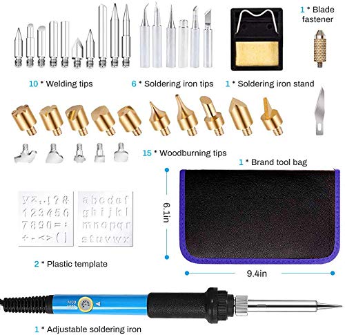 LINGSFIRE Wood Burning Kit, 37PCS Wood Burning Tool Soldering Iron Pen with 28 Pyrography Tips and 5 Soldering Tips, 200~450 ℃ Temperature Adjustable 60W Wood Burner Set for Wood Leather Craft Carving - Thumbnail 4