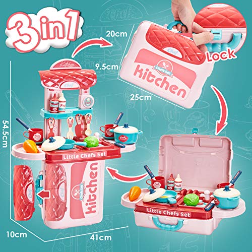 BUYGER 3 in 1 Küchenspielzeug Zubehör Kinderküche Spielküche Kinder Kochgeschirr Topfset Lebensmittel Rollenspiel… – Bild 3