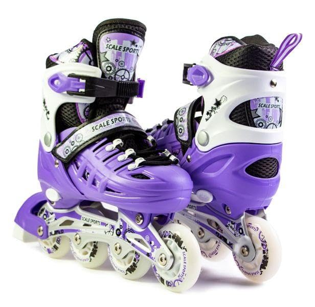 Scale Sports - Adjustuble Roller Skates with light up wheels for children and adults - Kids Inline Roller Skates (purple, UK 5-7 (EU 38-41) L)