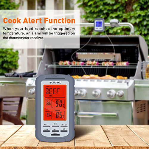 Sunavo Wireless Remote Cooking Meat Thermometer Digital with Large LCD and Timer Alarm for Grilling Oven Kitchen Smoker BBQ Grill with Dual Stainless Steel Temperature Probe - Thumbnail 4