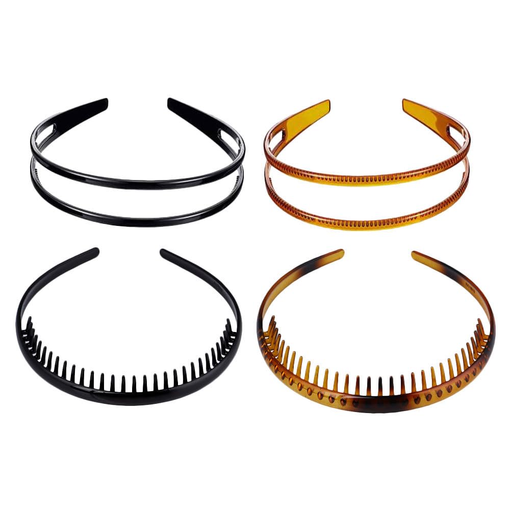 minkissy 4Pcs Double Row Hair Hoop - Womens Fashion Headbands with teeth Non-slip Headbands hard plastic Hair Band for women girls