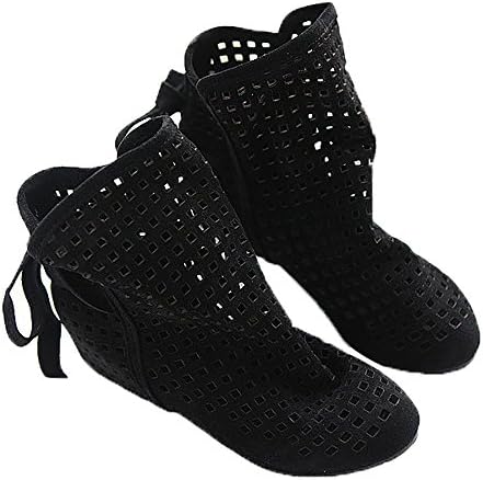 leanna Women Autumn Fashion Roma Casual Flock Flat Hollow Out Slip on Low Hidden Wedge Summer Ankle Boots