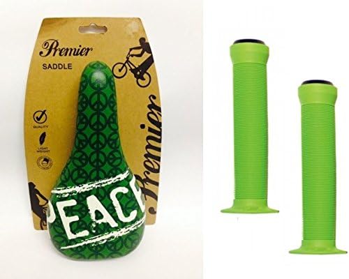 Roaduserdirect Cycle Packages Premier Green CND Peace Symbol BMX Saddle & Green Krayton Grips Pac
