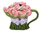 Cg 20808 8 Oz Ceramic Pink Rose Bouquet Teapot Wrapped in Lavender Bow