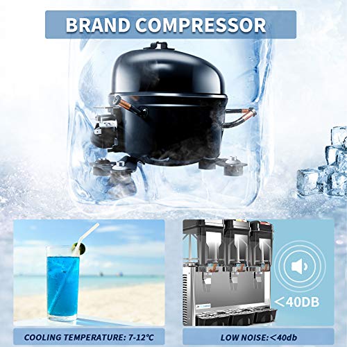 Nurxiovo Juice Dispenser -9.36Gallon commercial juice ice beverage dispenser, 3.12 Gallon Per Tank, 3 Tank with Thermostat Controller, Stainless Steel