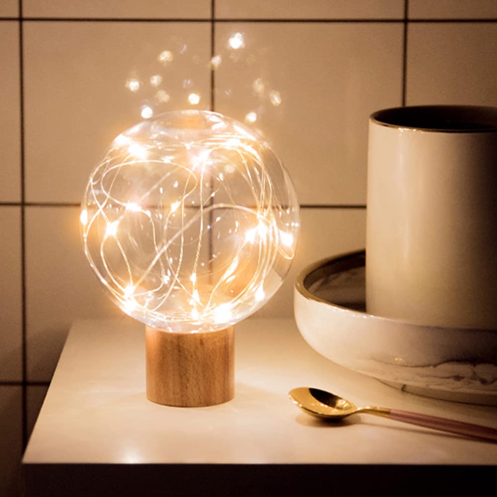 HTWCOME Table Lamp - USB Socket Starry Sky lamp, Wooden Base Mainly Applicable Family, Restaurant, Bar, Cafe, Living Room, Dining Room, Study, Bedroom Et
