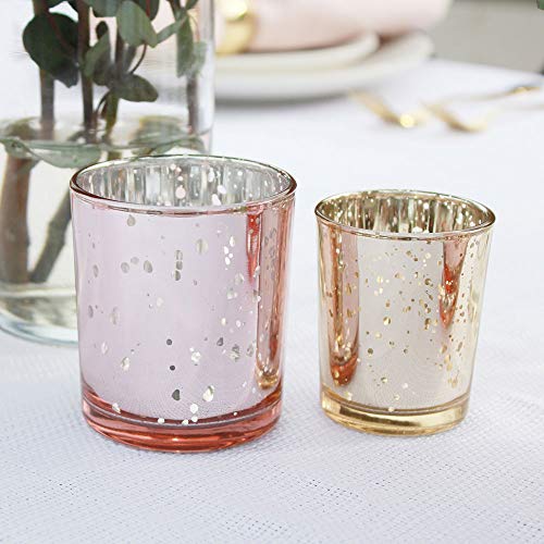Just Artifacts Mercury Glass Votive Candle Holder 2.75" H (12pcs, Speckled Gold) -Mercury Glass Votive Tealight Candle Holders for Weddings, Parties and Home Decor