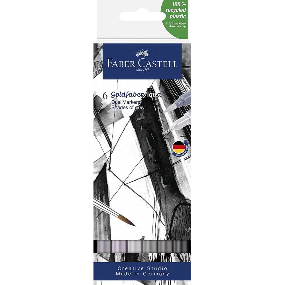 Faber-Castell Creative Studio Goldfaber Aqua Dual Marker, Shades of grey, Wallet of 6, Art, Craft, Drawing, Sketching, Home, School, University, Colouring — image 1