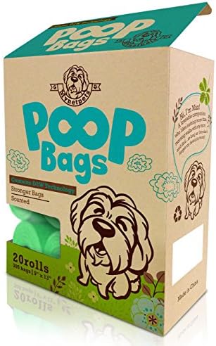 Mynetpets Doggie Poop Bags, 9 x 13 Inch Scented, Earth Friendly and Degradable, 15 Micron thick material, 20 Dispenser Refill Rolls, 300 count bags