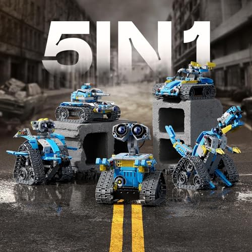 VEPOWER Technic Remote Control Robot for Kids,5 in 1 STEM RC Construction Toys with Programmable App, Educational Gift for Boys and Girls Age 6-12 (488 Pieces)