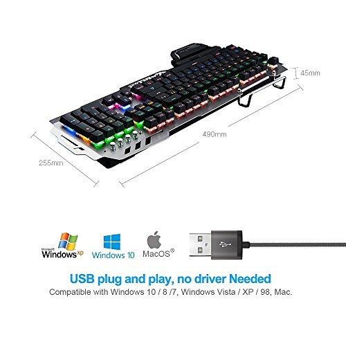 PK900 DIY Backlight Mechanical Gaming Keyboard,104 Keys Blue Switch Illuminated Keyboard with Phone Holder and Left Wrist Rest for Gaming and Typing