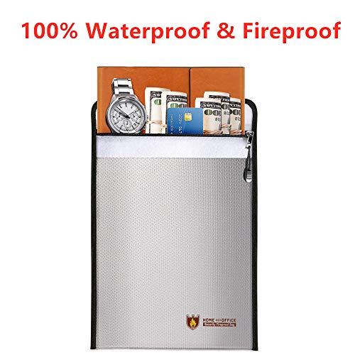 Fireproof Document Bag Karidge 15”x11” Fire & Water Resistant Safe Storage Pouch for Money Passport Legal Document, Non-Itchy Silicone Coated Double Layer Fiberglass Foil Inner for Maximum Protection