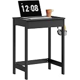 SoBuy Small Writing Desk with MDF Drawers | 24 inch Mini Desk with Side Hooks Suitable for Children Teenagers in Bedroom, Dorm, Living Room (Black, FWT43-SCH)