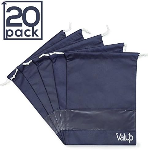 Shoe Bag Multipack - Pack of 20 - PVC Viewing Window - Dual Drawstrings - Suitable for Large Shoes &amp; Boots Up to US Size 14 - Ideal for Storage &amp; Travel - Durable Non-Woven Material