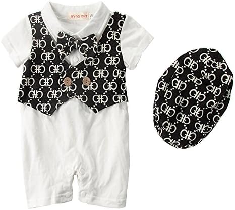 Mandward baby boys Short Sleeve Pinting Romper with Hat 13982,White,18-24M