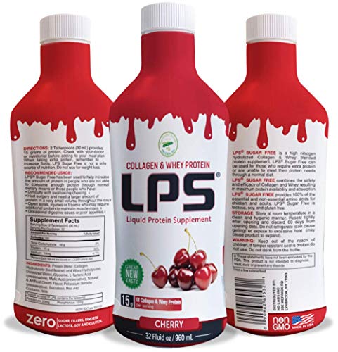 Nutritional Designs Sugar-Free Liquid Collagen & Whey Protein Supplement - Non-GMO Drink - Promotes Healthy Skin & Hair for Men & Women (Cherry)Â 