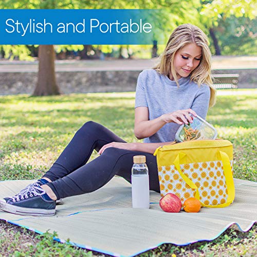 RMS Cooler Tote and Lunch Bag - Insulated Soft Cooler Bag for Everyday Activities - Ideal for Outdoors, Camping or Games - Stylish Floral Design for Women (Large, Yellow Flower) - Thumbnail 4